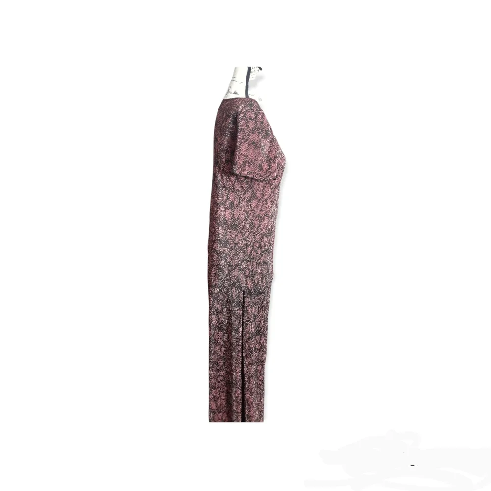 Womens vtg Sz 6 flutter slit sleeve Mock 2 pc Dress black pink white ribbed - Picture 5 of 7